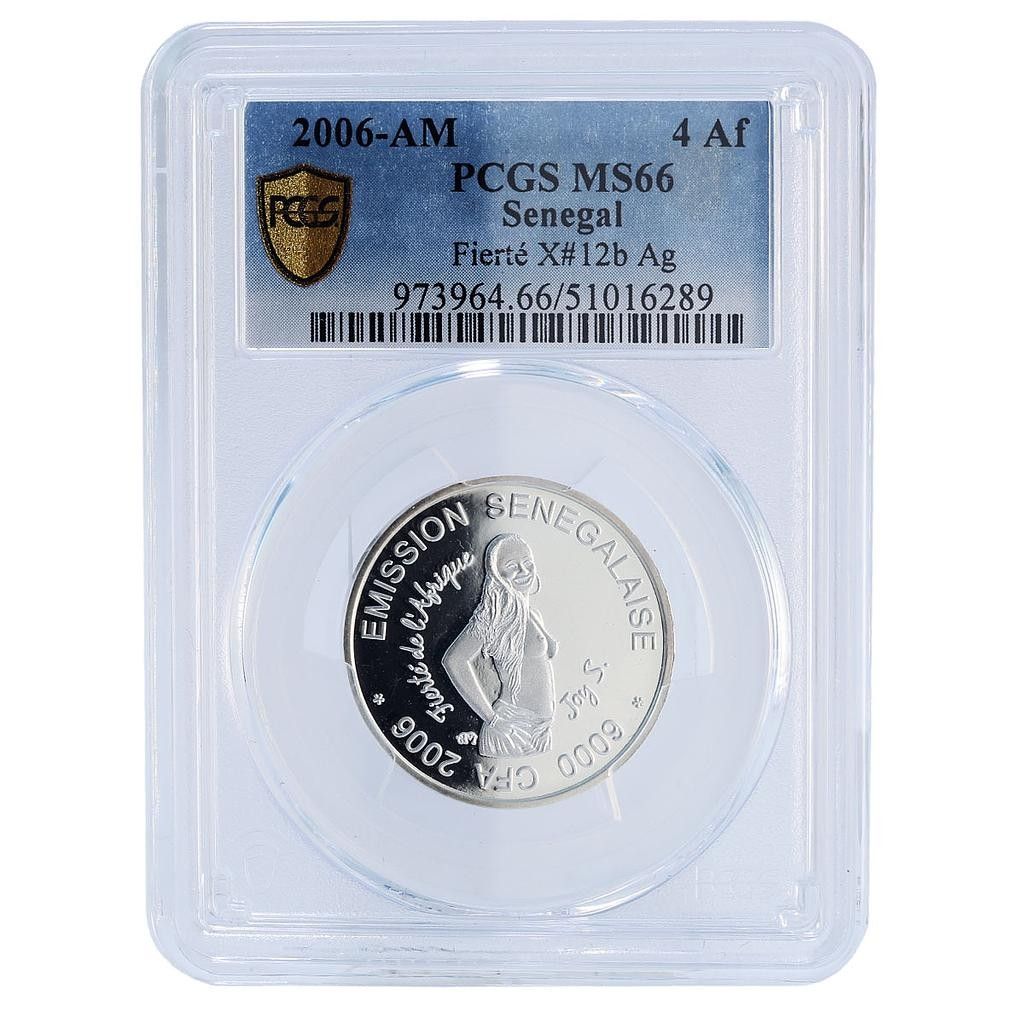 セネガル 6000 CFA フィエルテ プライド ガール IDAO 4 アフリカゾウ MS 66 PCGS AG コイン 2006