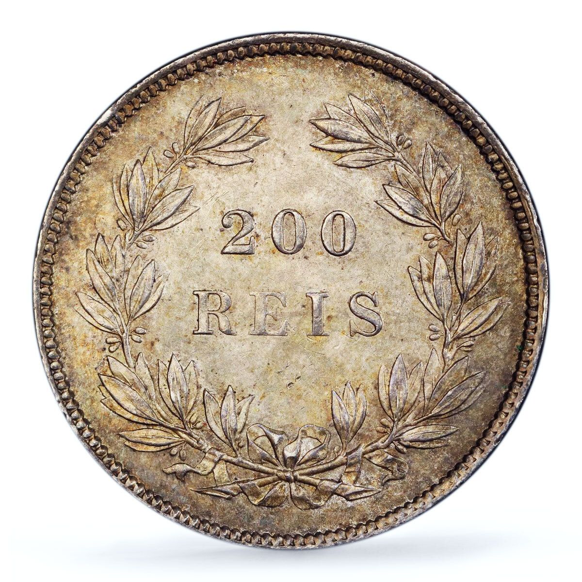 ポルトガル 200レイス マリア2世 貨幣 KM 474 MS 63 PCGS 銀貨 1843年