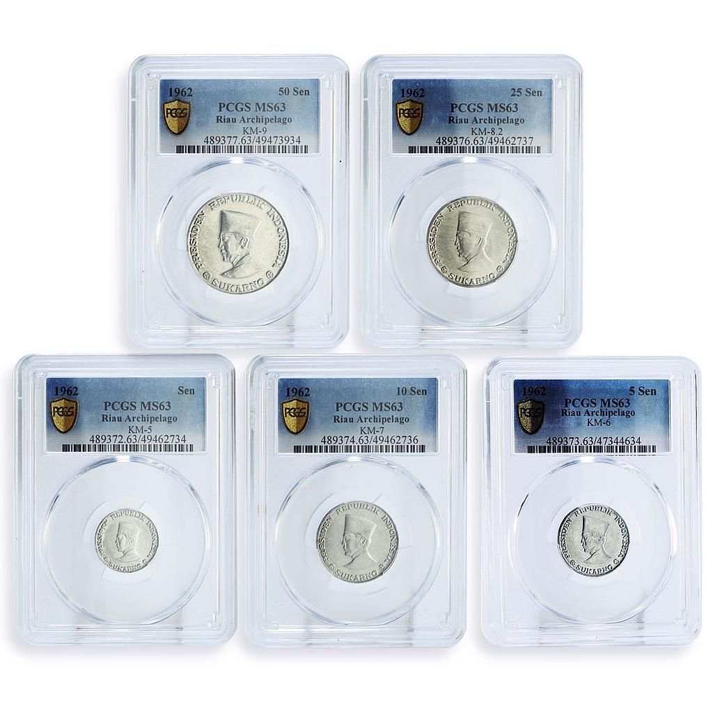 インシア・リアウのアーチ。 1 5 10 25 50 銭セット スカルノ MS63