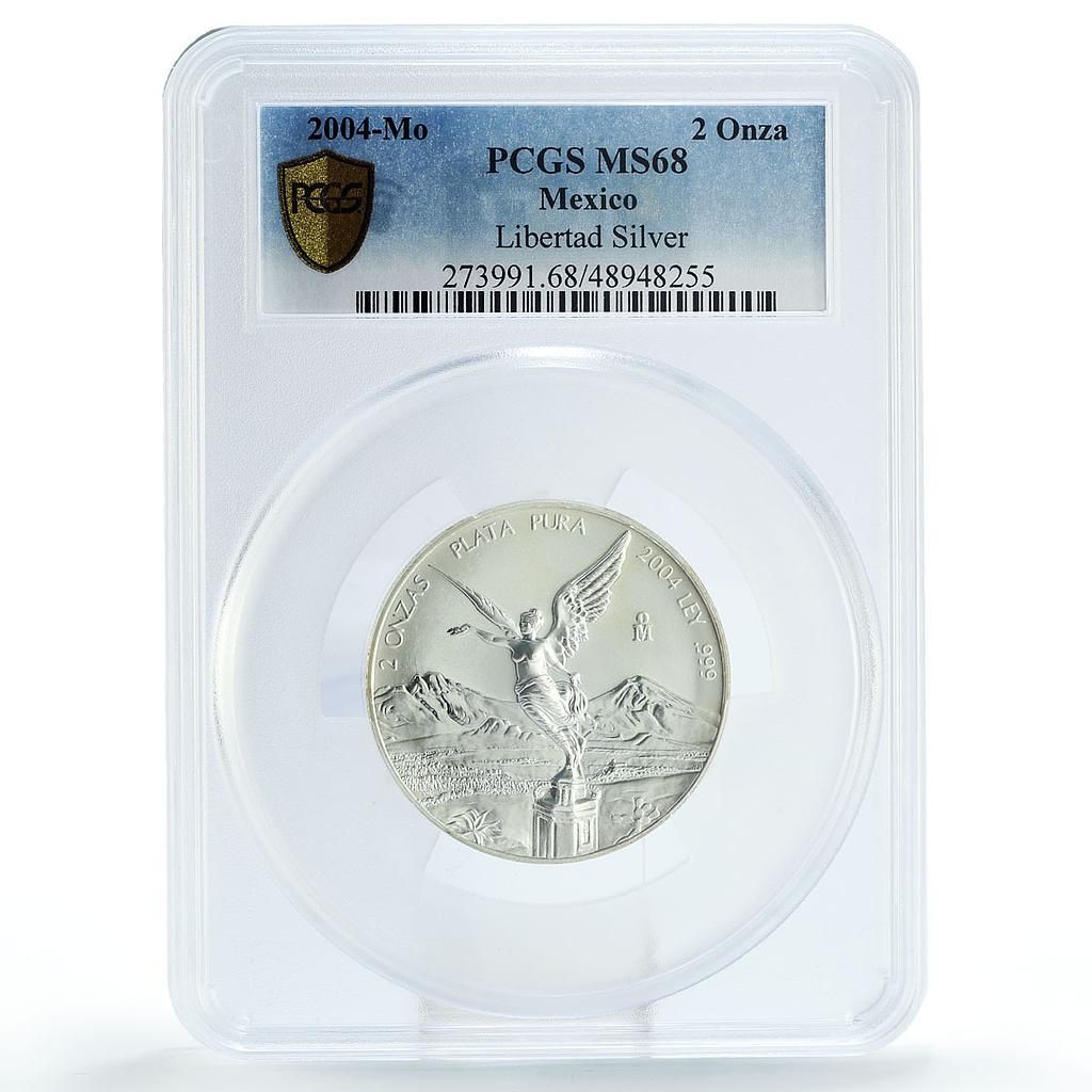 メキシコ 2オンサス リベルタッド 独立の天使 MS 68 PCGS 銀貨 2004年