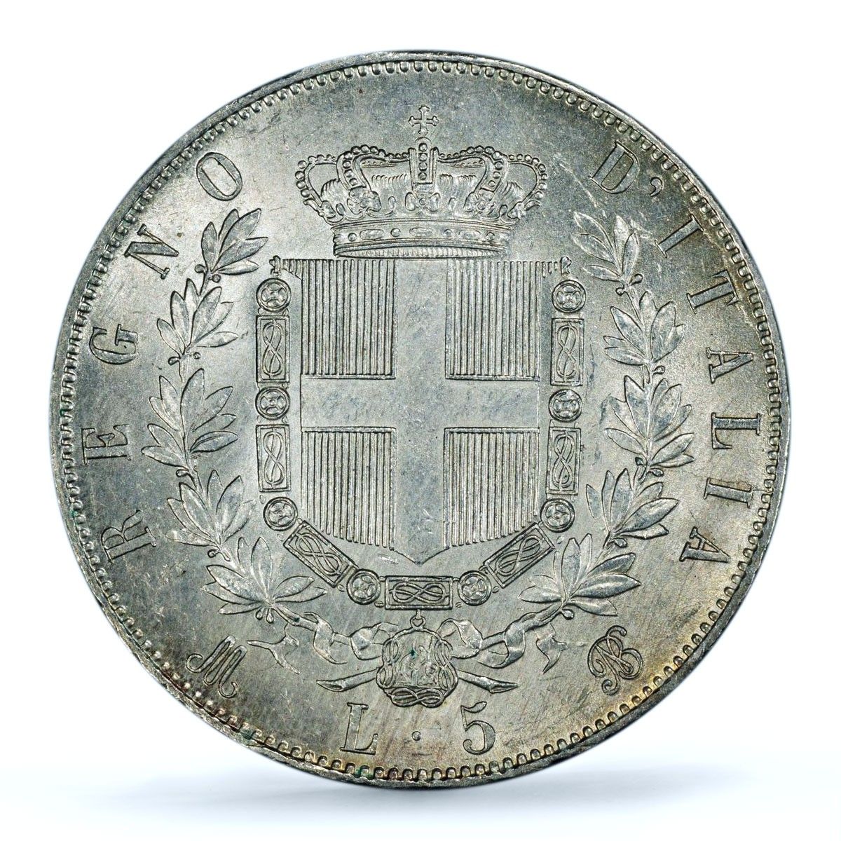 イタリア 5リラ ヴィットーリオ・エマヌエーレ2世 KM-8 MS 62 PCGS