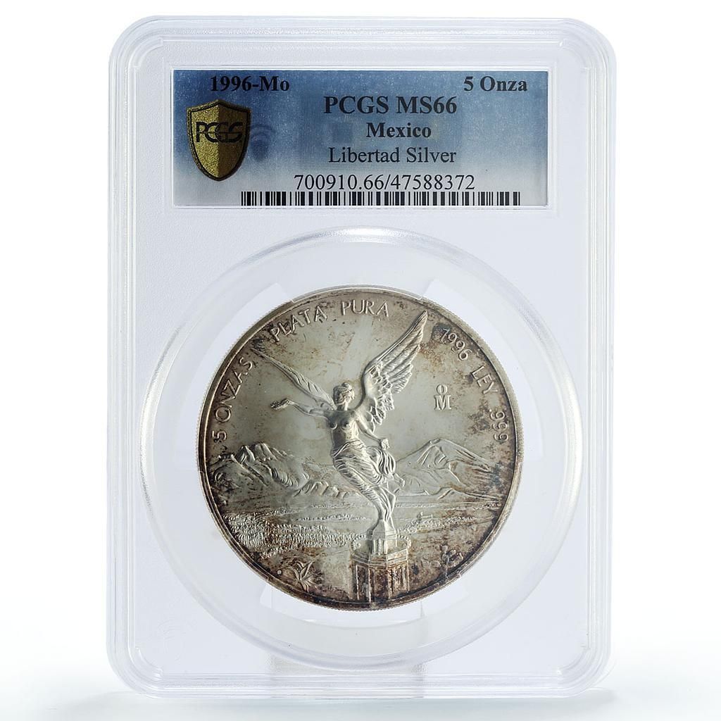 メキシコ 5オンサス リベルタッド 独立の天使 MS 66 PCGS 銀貨 1996年