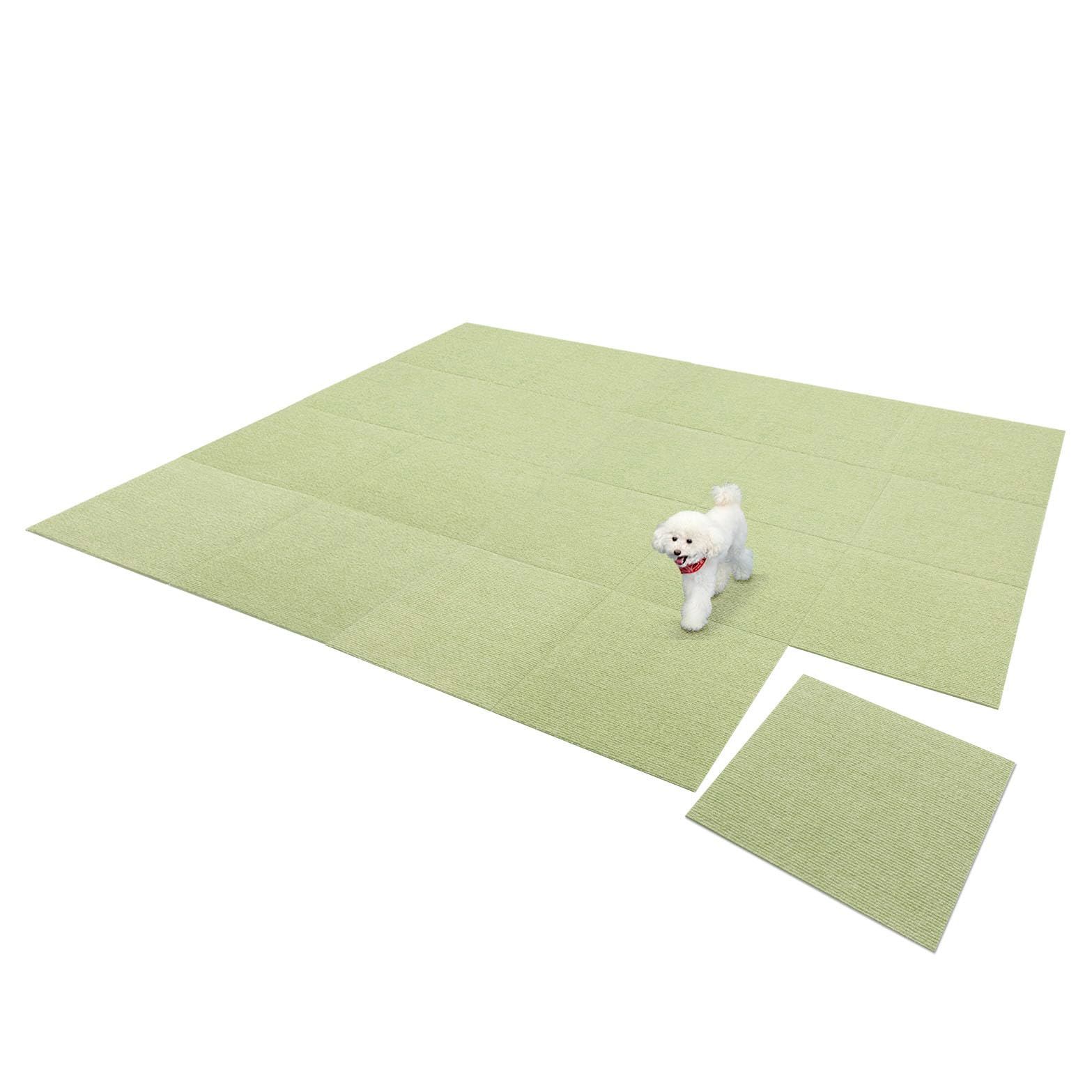 撥水 消臭 洗える サンコー ずれない ジョイントマット ペット用 グリーン カーペットタイプ おくだけ吸着 タイルマット KN-68