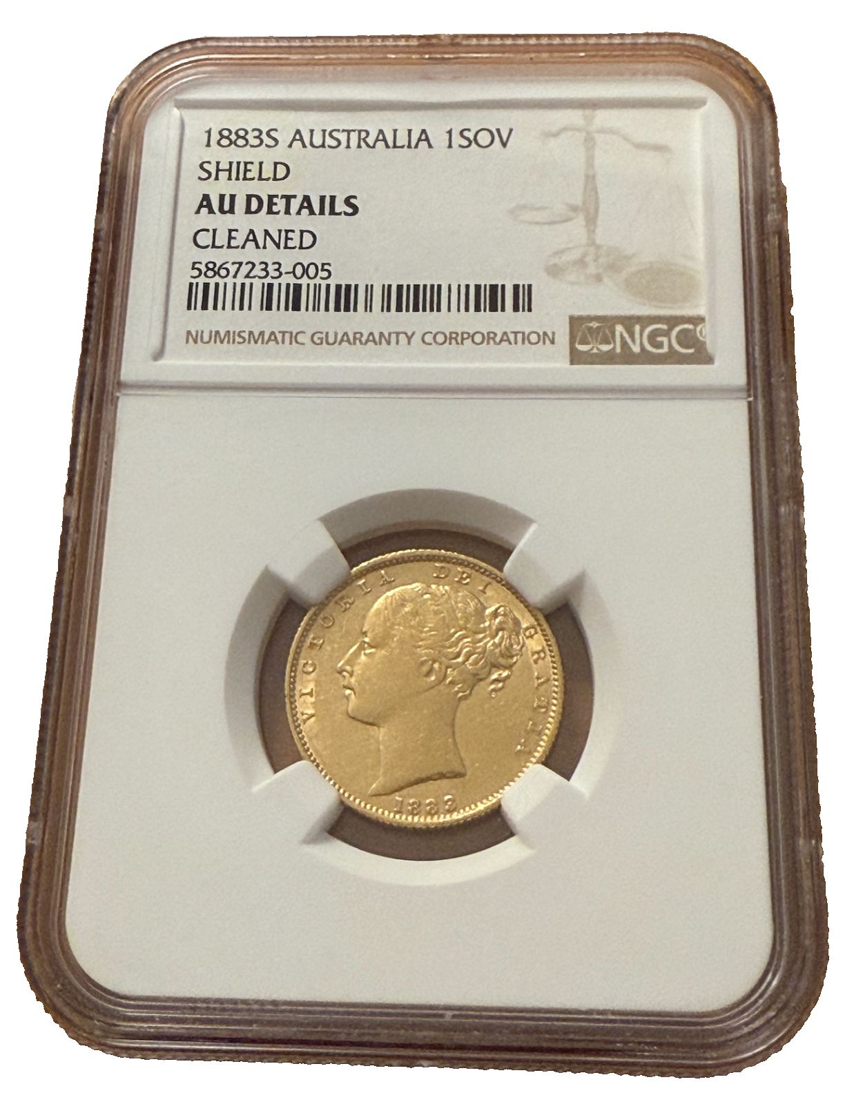 アトラリア 1883S ゴールド 1 ソブリン NGC AU 詳細 シールド ビクトリア