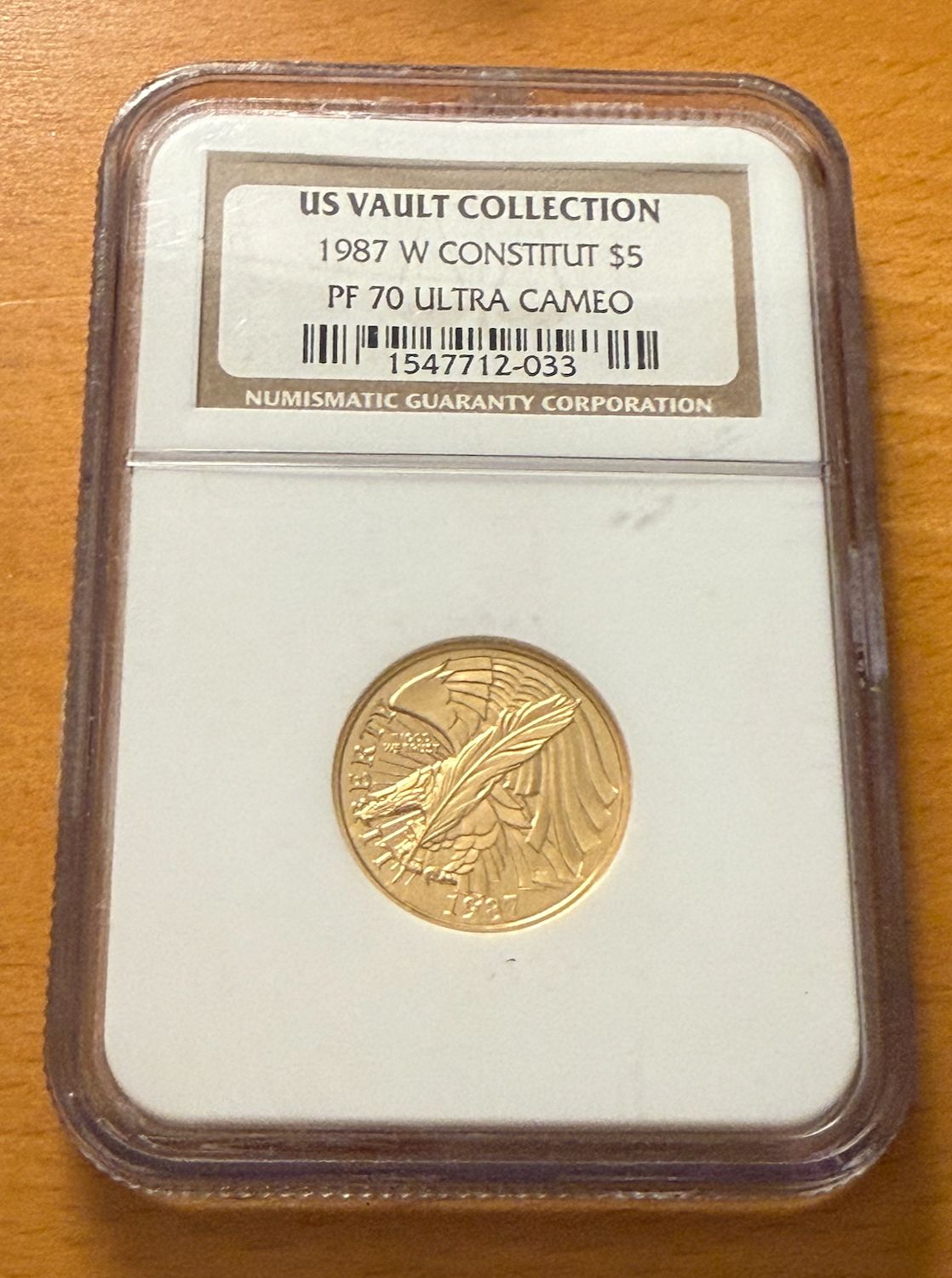 1987年 W ゴールド $5 5ドル NGC PF70UC コンスティチューション