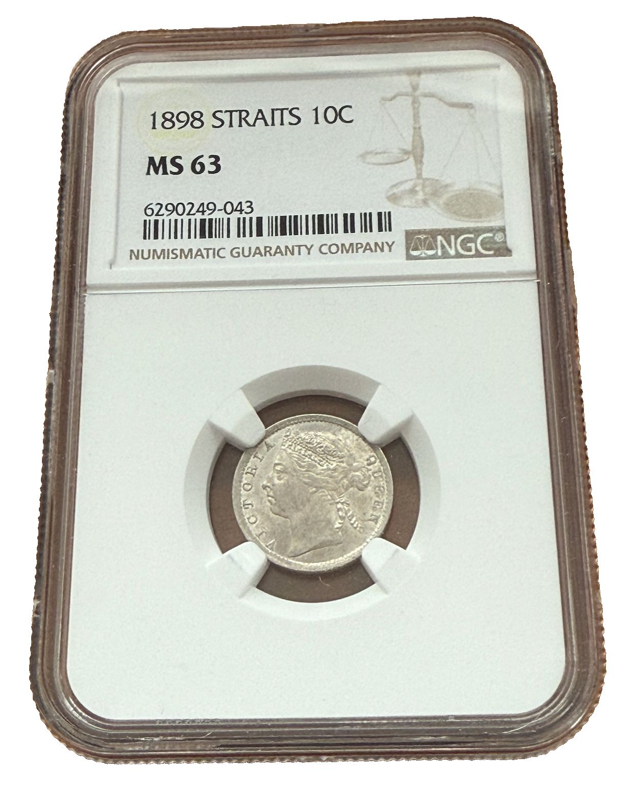 海峡植民地イギリス植民地 1898年 銀貨 10セント NGC MS 63 ヴィクトリア