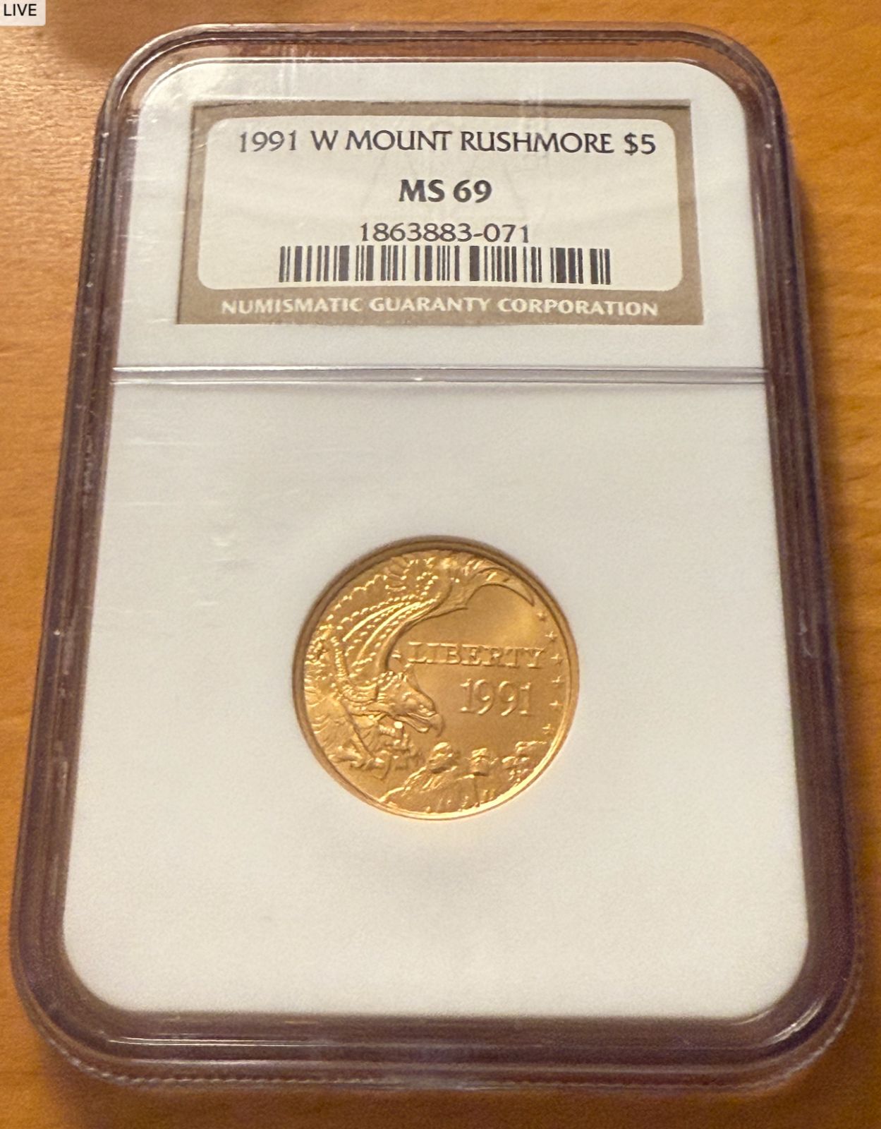 1991 W ゴールド 5 5ドル NGC MS 69 マウント ローモア