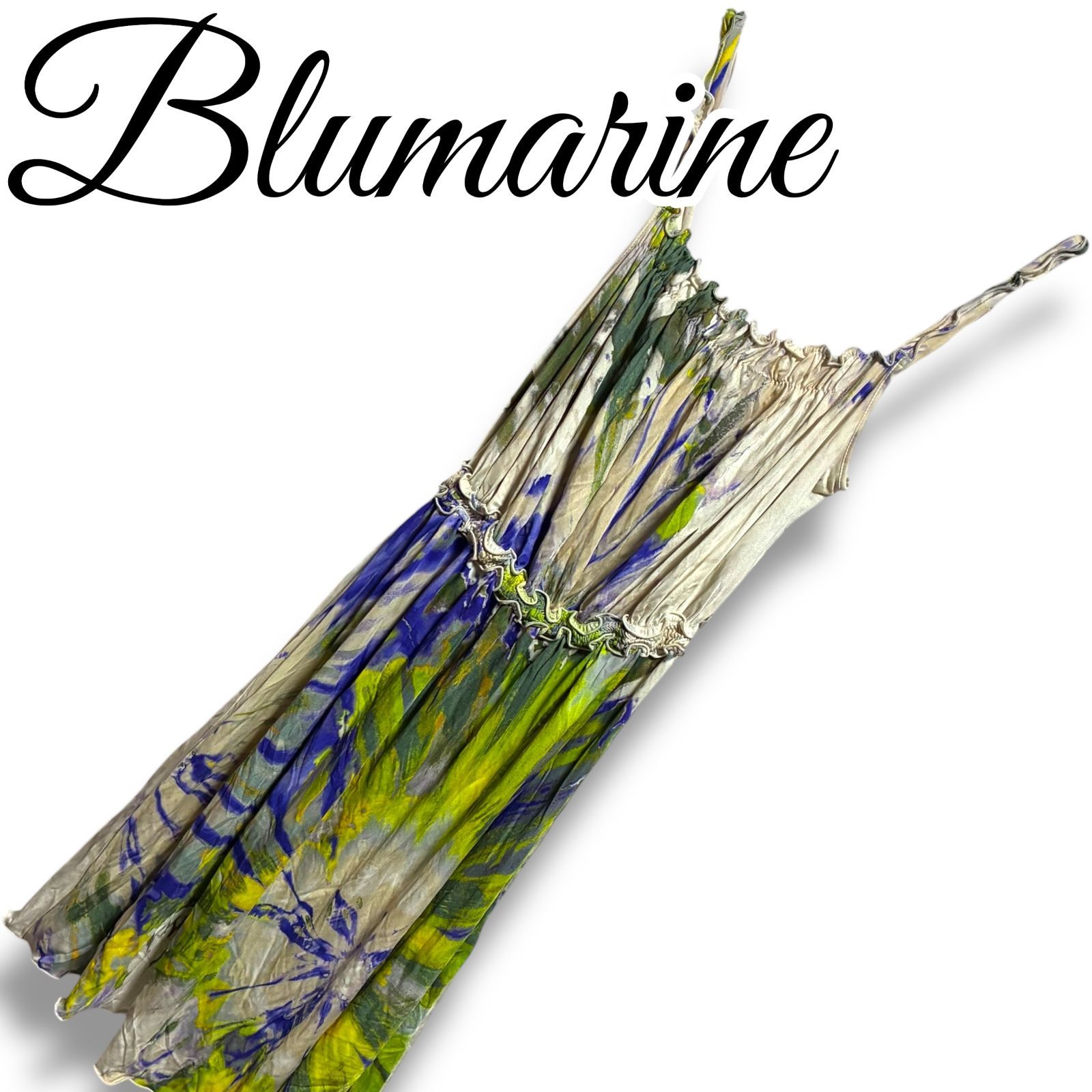 Blumarine ブルマリン キャミソール ドレス ノースリーブ シルク I40 D34 日本M相当 イタリア製 グリーン ブルー マルチ レディース 上品 きれいめ パーティー 春夏 ワンピース 001259H