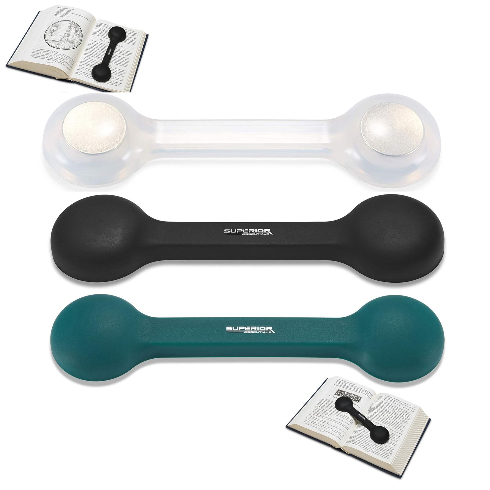 Superior Essentials ブックマーク 重量ページホルダー セット グリーン ブラック クリア 本を広げて固定 ‎グリーン