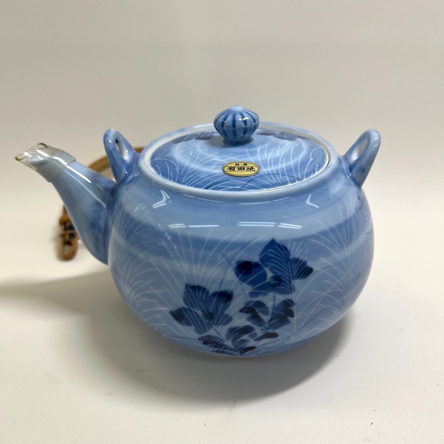 未使用品】有田焼 茶器揃 鶴松作 絵柄 武蔵野 急須 湯呑4客 蓋付き 桐