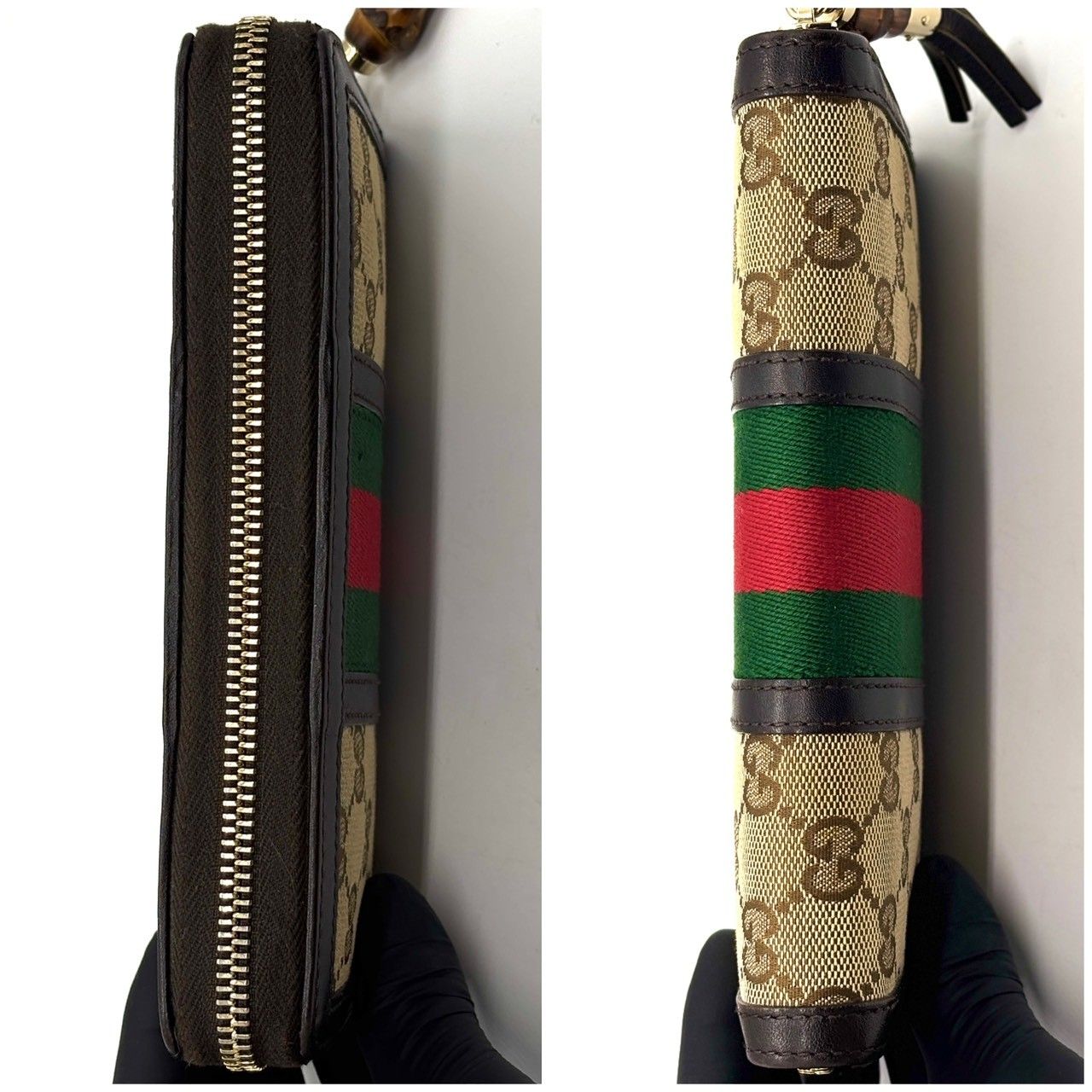 【美品】グッチ　長財布　シェリーライン　バンブー　ラウンドファスナー　レザー 象徴美を手元に宿す】 GUCCI グッチ 長財布 ラウンドジップ シェリー