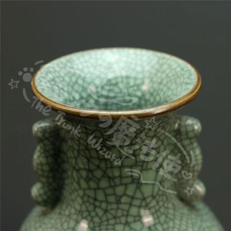 新年ギフト北宋青磁割れ両耳瓶 景徳鎮 陶磁器 装飾品 現代 置物 卓上置物 ガラス小物