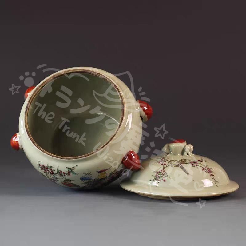 新年ギフト景徳鎮 粉彩花鳥蓋缶 茶缶 最新 工芸品 美術品 置物CZW1207P389