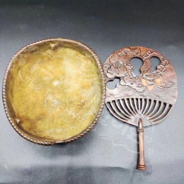 新年ギフト金竹蘿扇蓋香炉 茶道具 香道具 銅製 工芸品 美術品 置物