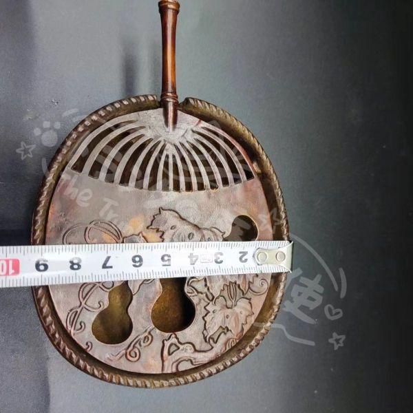 新年ギフト金竹蘿扇蓋香炉 茶道具 香道具 銅製 工芸品 美術品 置物