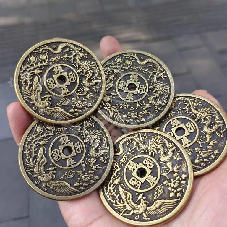 新年ギフト銅細工 龍鳳五帝銭 現代 装飾品 置物