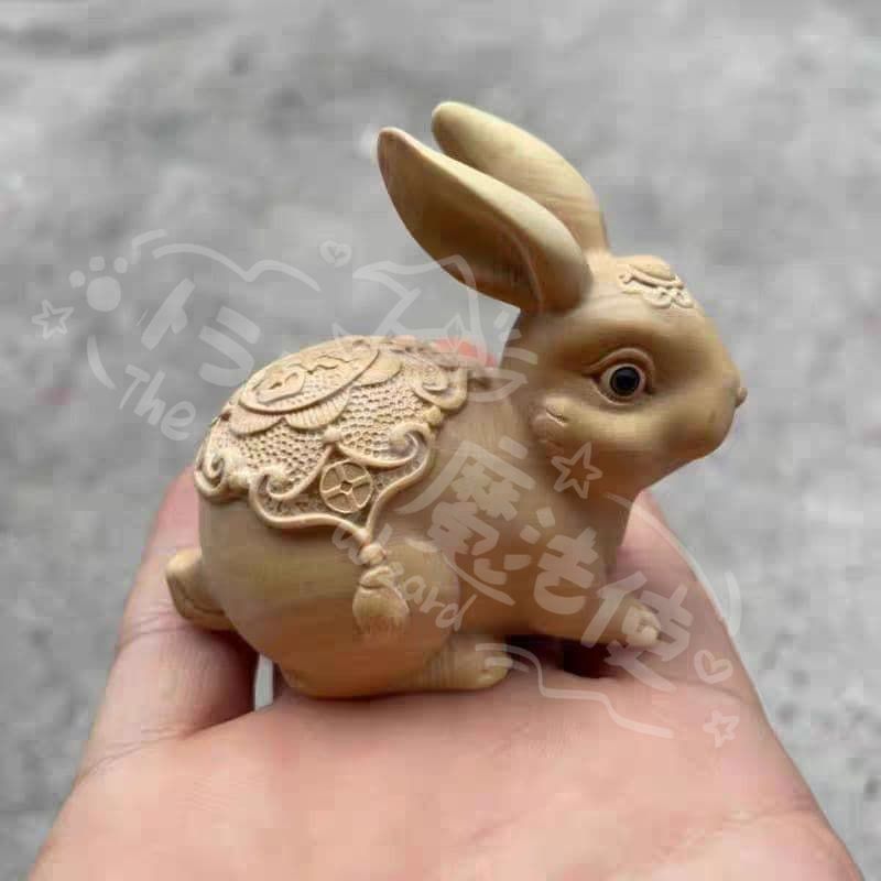 新年ギフトうさぎ 木彫り 彫刻作品 工芸品 美術品 装飾品 置物