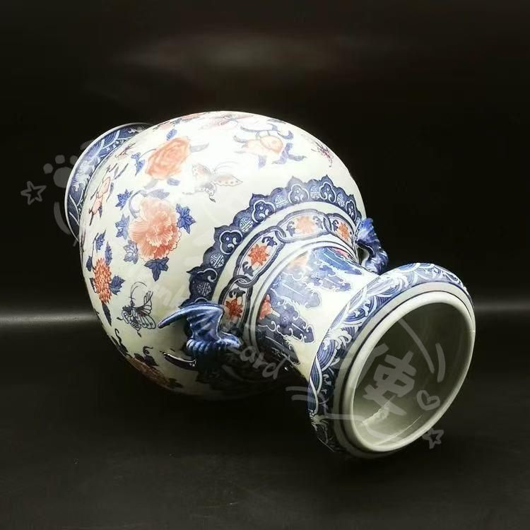 新年ギフト乾隆青花釉裏紅蝶花瓶 青花瓶 景徳鎮 陶磁器 装飾品 現代