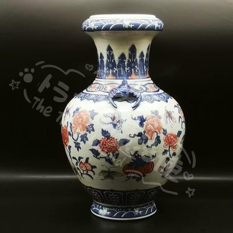 新年ギフト乾隆青花釉裏紅蝶花瓶 青花瓶 景徳鎮 陶磁器 装飾品 現代