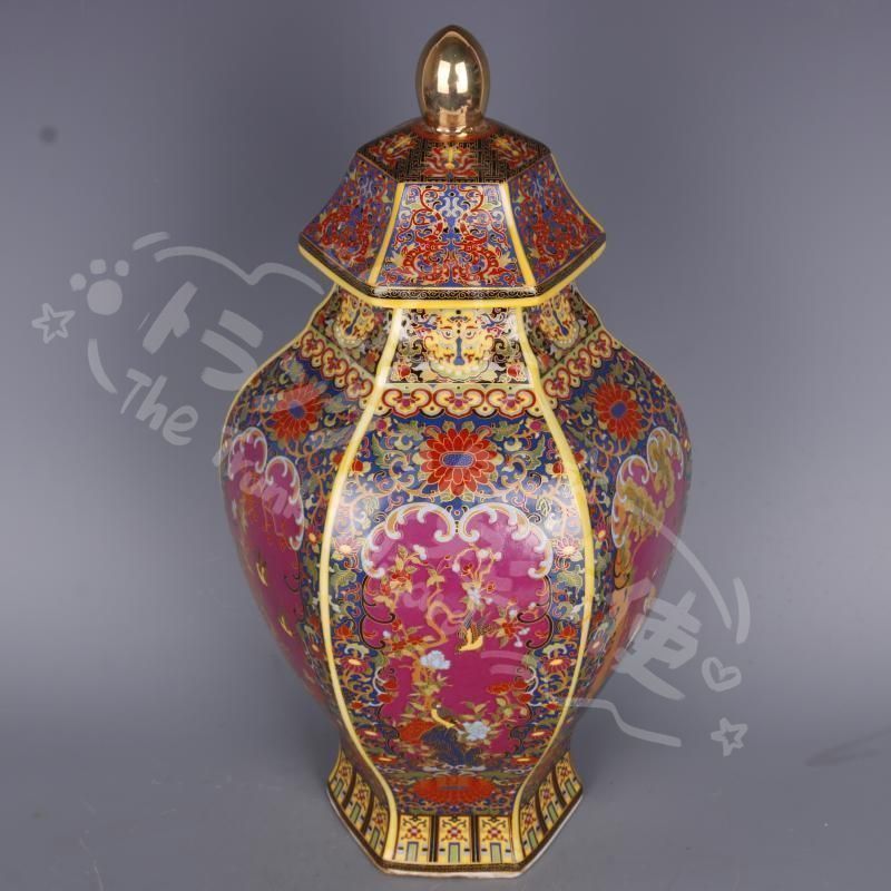 新年ギフト琺瑯彩花鳥六方将軍壺 景徳鎮 陶磁器 装飾品 工芸品 美術品