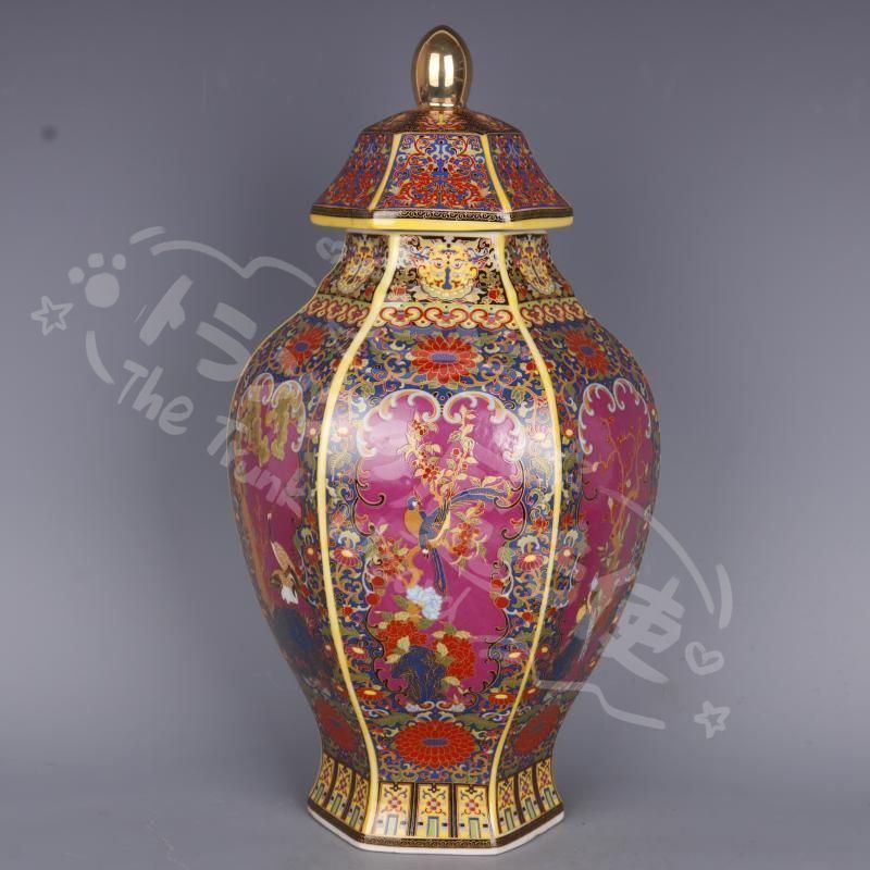 新年ギフト琺瑯彩花鳥六方将軍壺 景徳鎮 陶磁器 装飾品 工芸品 美術品