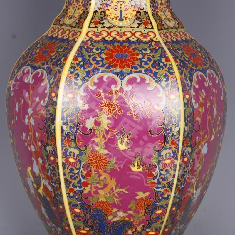 新年ギフト琺瑯彩花鳥六方将軍壺 景徳鎮 陶磁器 装飾品 工芸品 美術品