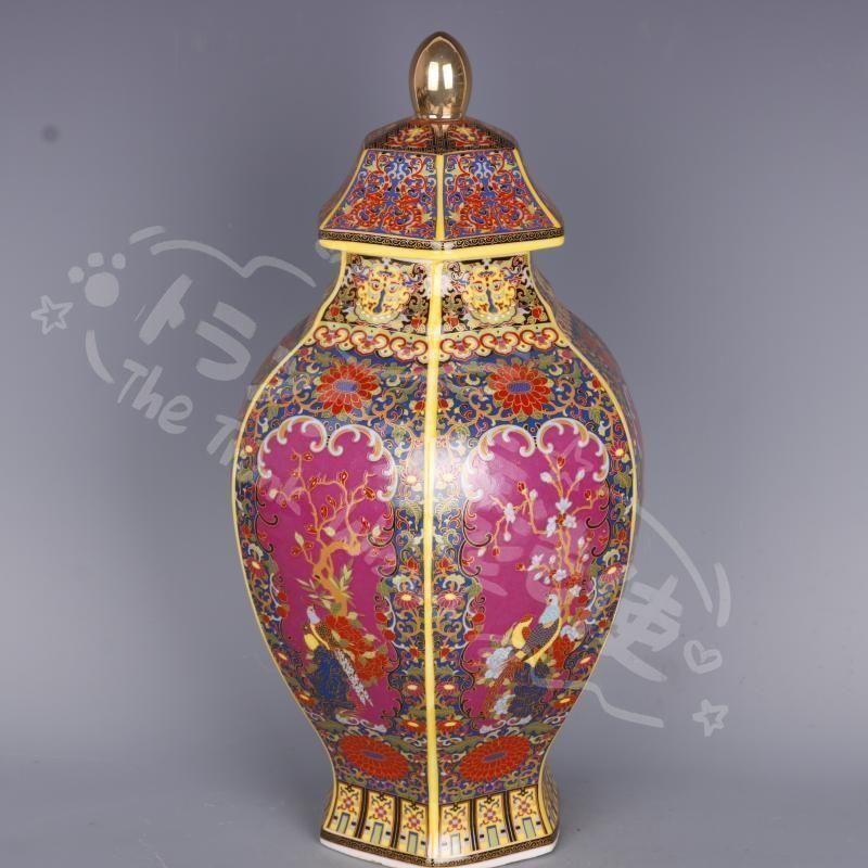 新年ギフト琺瑯彩花鳥六方将軍壺 景徳鎮 陶磁器 装飾品 工芸品 美術品