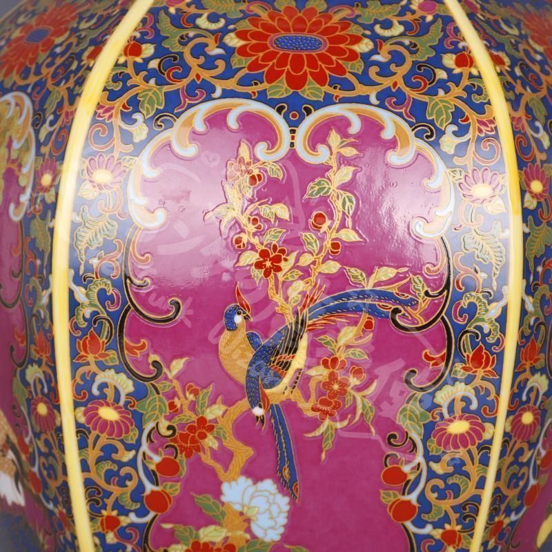 新年ギフト琺瑯彩花鳥六方将軍壺 景徳鎮 陶磁器 装飾品 工芸品 美術品