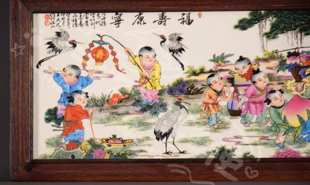 新年ギフト景徳鎮 陶板画 福寿康寧 掛け屏 応接間玄関 茶室 装飾品