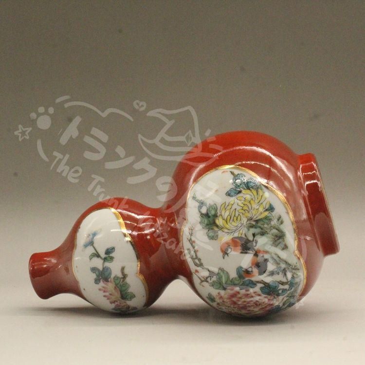 大清居仁堂款粉彩花鳥紋福筒瓶一対手擬古磁器古玩骨董収蔵置物 新年ギフト居仁堂款紅釉粉彩花鳥瓢?瓶 景徳鎮 陶磁器 装飾品 現代工芸