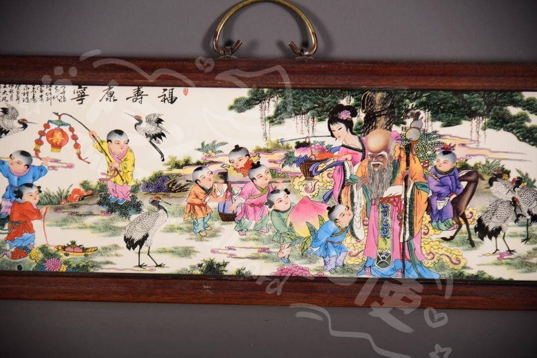 新年ギフト景徳鎮 陶板画 福寿康寧 掛け屏 応接間玄関 茶室 装飾品 置物
