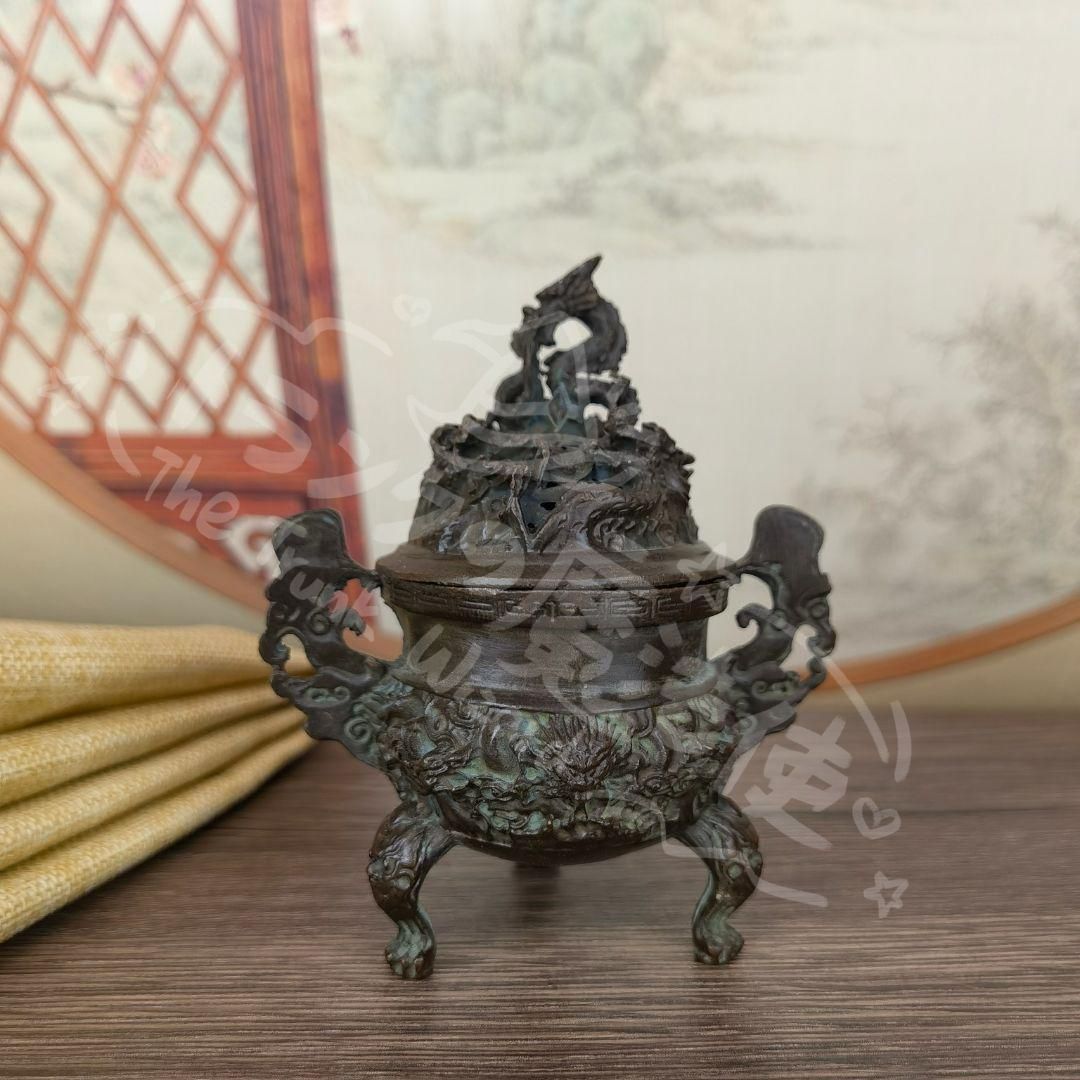 新年ギフト銅 細工 香道具 蓋置 竜紋炉 香炉 装飾品 工芸品 美術品