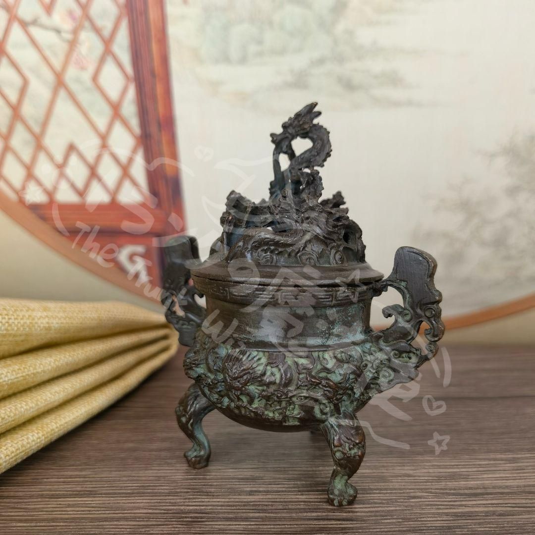 新年ギフト銅 細工 香道具 蓋置 竜紋炉 香炉 装飾品 置物