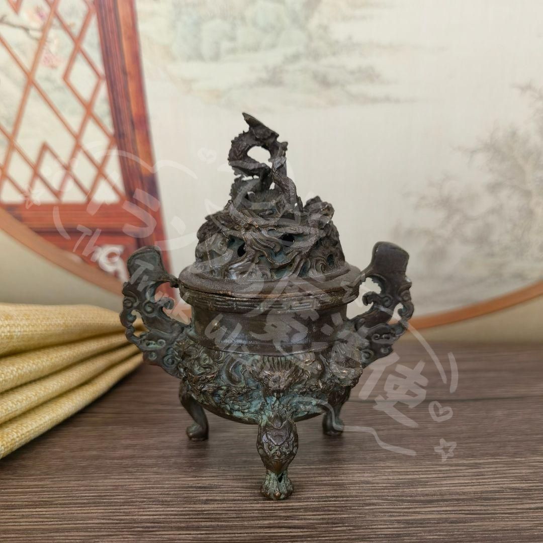 新年ギフト銅 細工 香道具 蓋置 竜紋炉 香炉 装飾品 工芸品 美術品