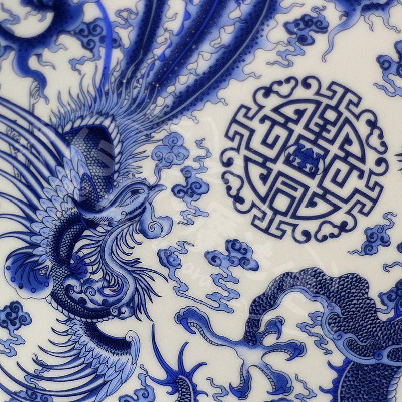 景徳鎮 青花王歩龍鳳呈祥 夜光陶板画応接間 書斎 茶室 装飾品 工芸品 置物 景徳鎮 青花夜光陶板画 龍鳳呈祥 工芸置物 景徳鎮 青花