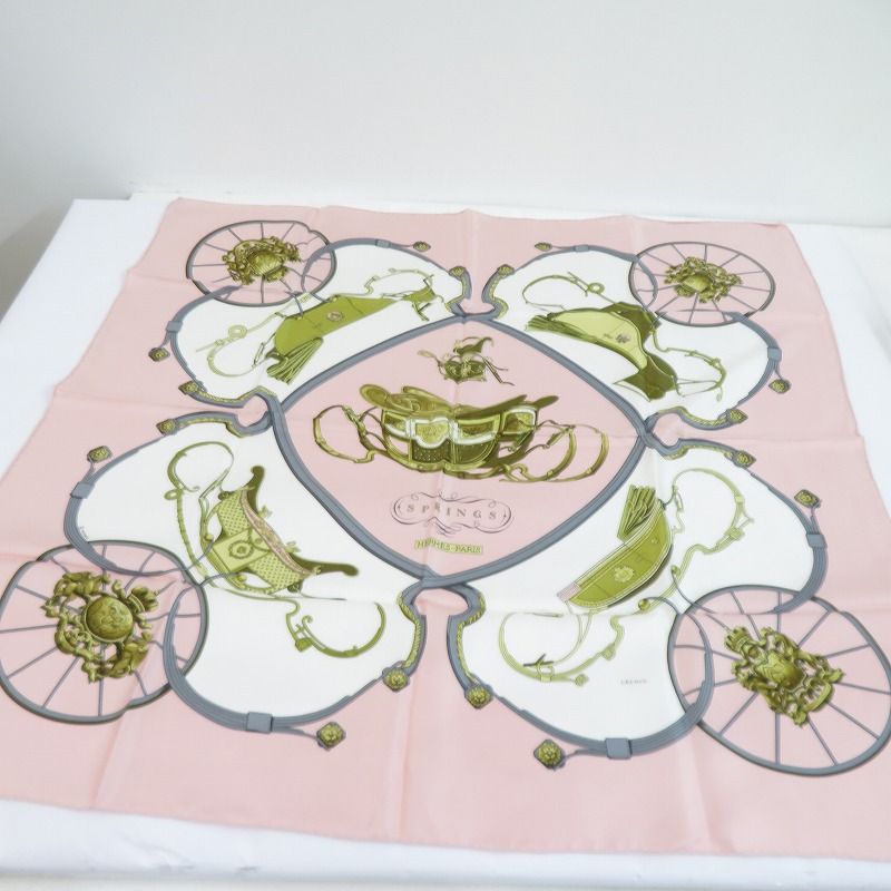 HERMES エルメス ハンカチ カレ 90 Springs スカーフ ピンク 135