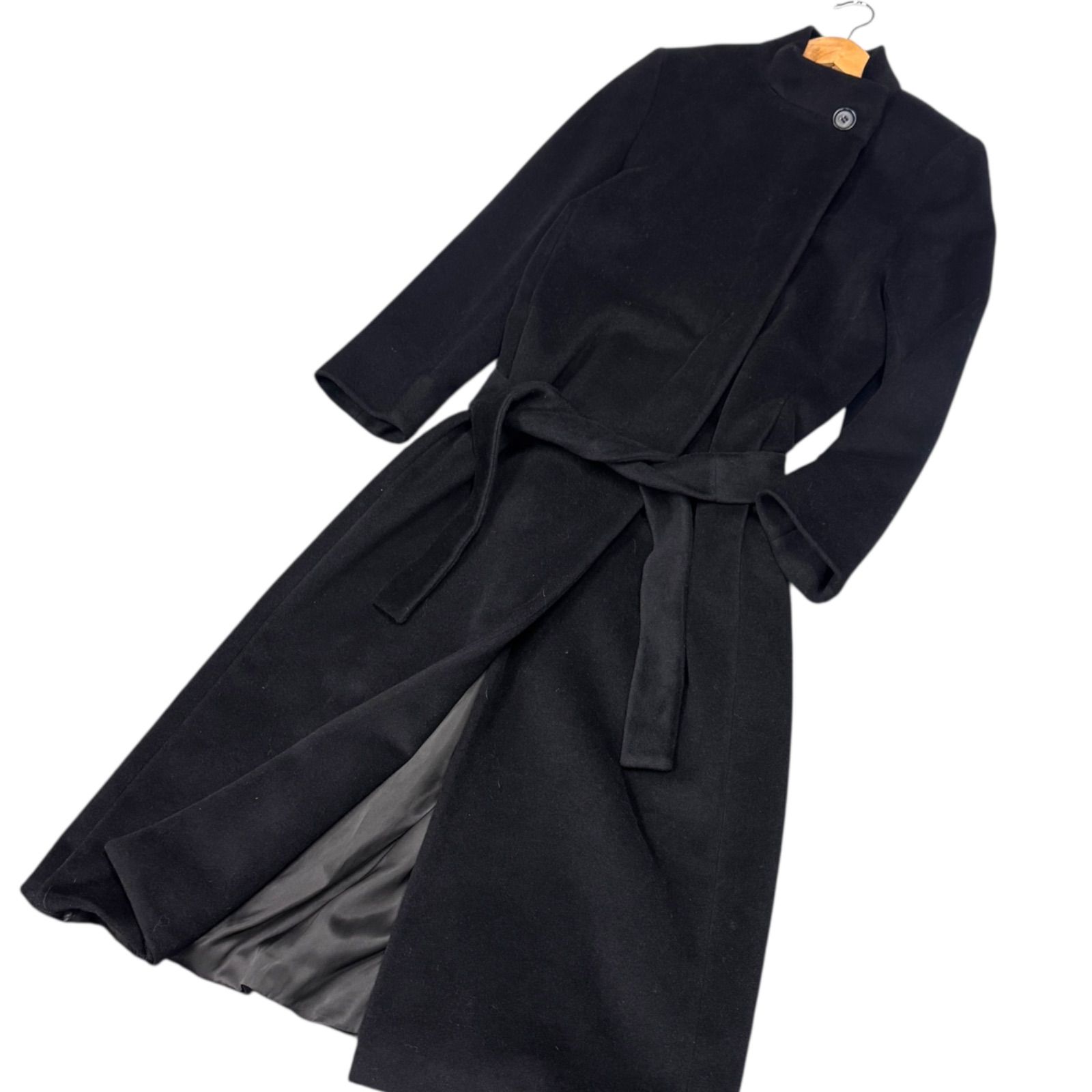 【美品 アンゴラ】マックスマーラ　ベルテッドコート　黒　L イタリア製 高級 美品 MaxMara マックスマーラ ベルテッドコート ロング ウール