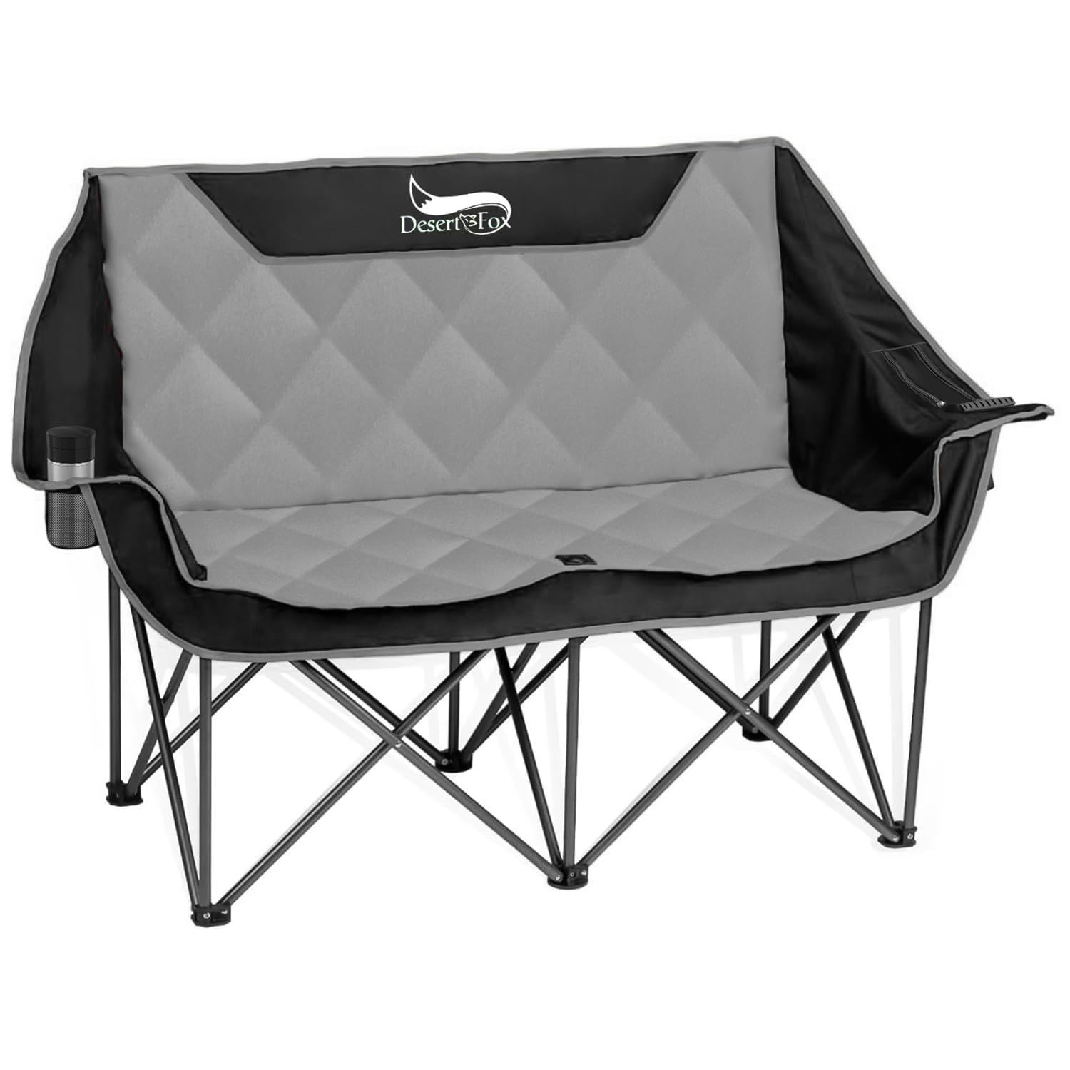 在庫 DesertFox キャンプ 椅子 2人掛け 厚手の中綿 秋冬用 アウトドアチェア 二人用 折りたたみ コンパクト ソファチェア カップルチェア 独自開発のカップホルダー-クーラーボックス 耐荷重300 kg 枕付き 軽量 イス 収納袋