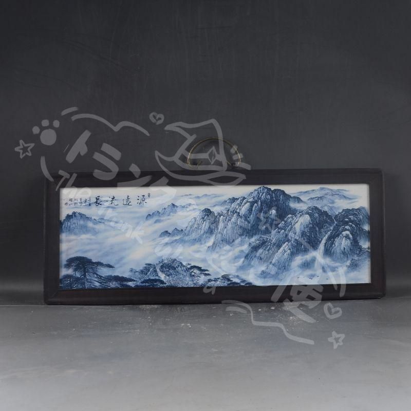 新年ギフト景徳鎮 青花山水紋陶板画 応接間 茶室 書斎 装飾品 工芸品