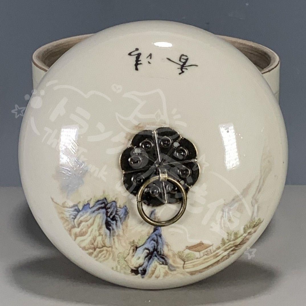 新年ギフト同治粉彩千里江山蓋缶 茶道具