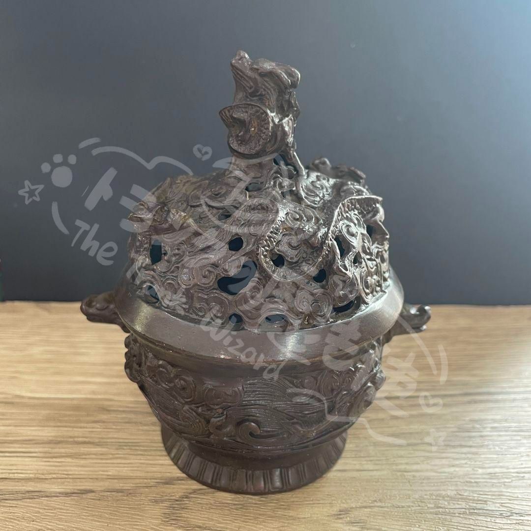 新年ギフト香炉 双獣耳浮彫盤竜薫香炉 香具 仏堂香炉 工芸品 銅製品