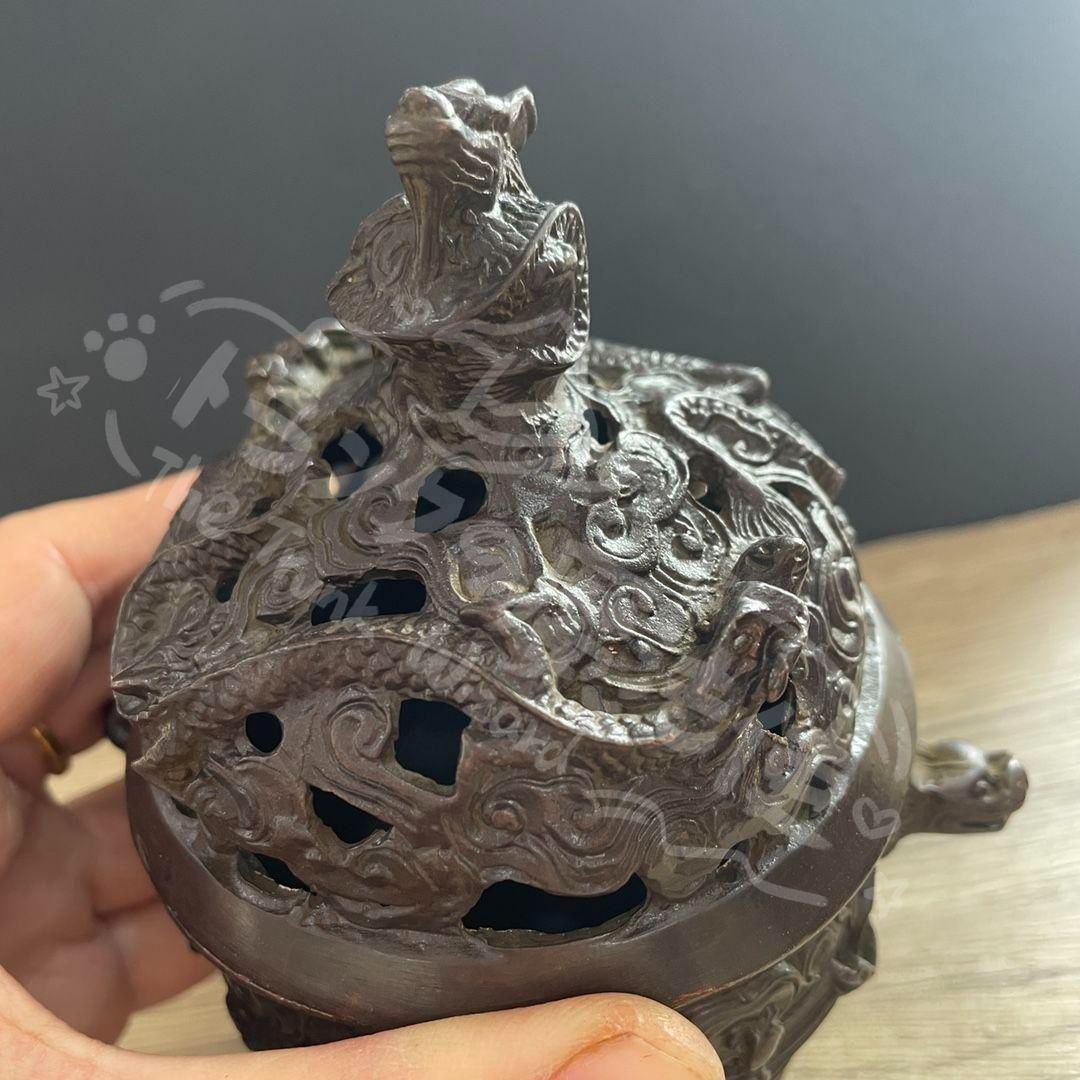 新年ギフト香炉 双獣耳浮彫盤竜薫香炉 香具 仏堂香炉 工芸品 銅製品