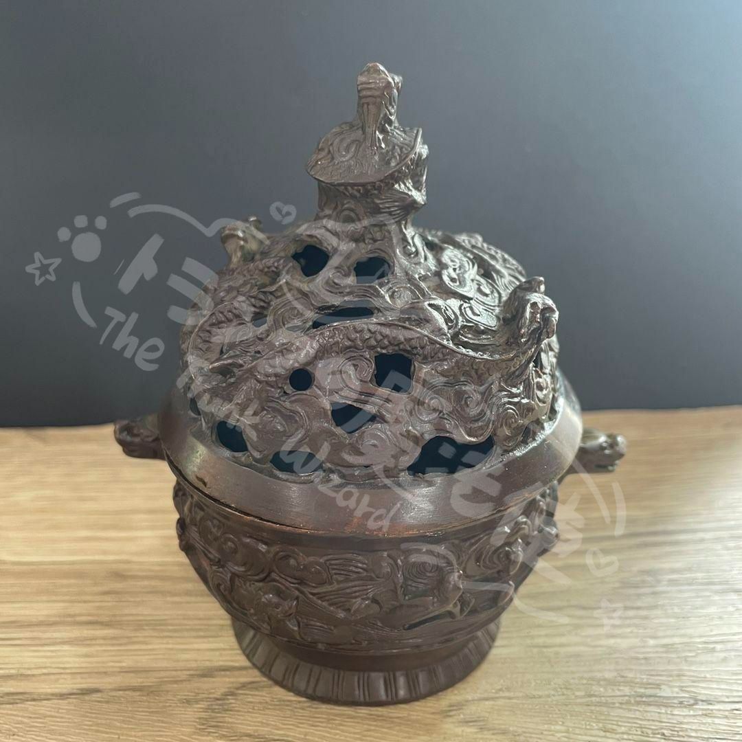 新年ギフト香炉 双獣耳浮彫盤竜薫香炉 香具 仏堂香炉 工芸品 銅製品