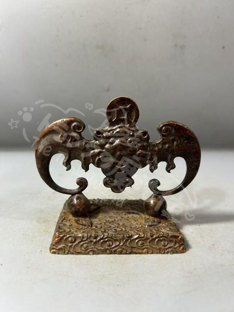 新年ギフト銅 細工 コウモリ定規 押し紙 筆置き 筆架 書道具 文房具