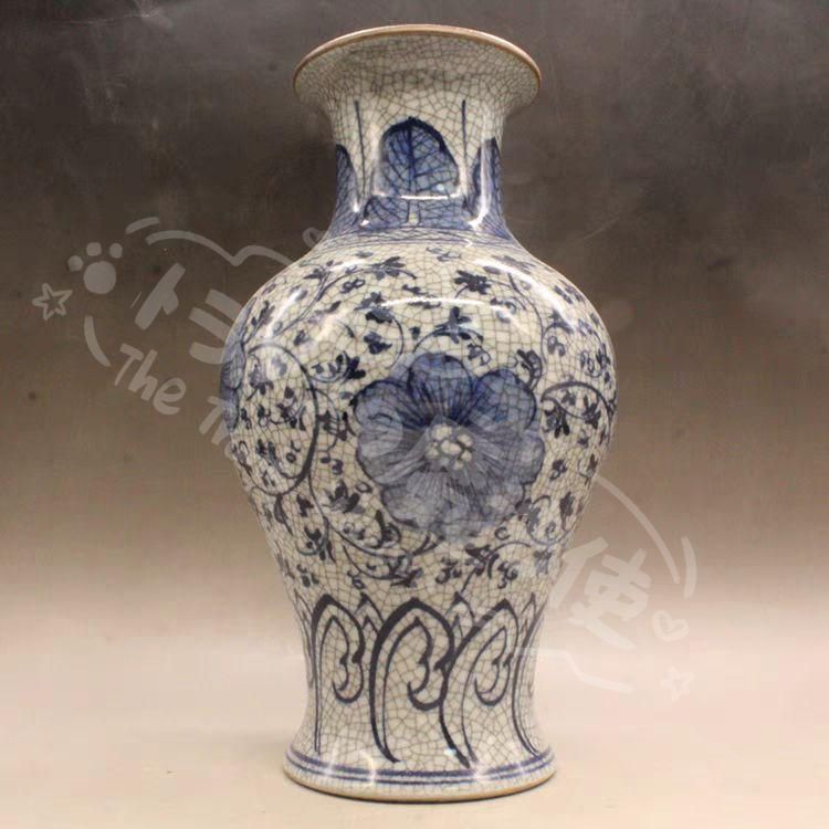 新年ギフト宋哥窯開片青花玉壺 花瓶 景徳鎮 陶磁器 装飾品 現代工芸品