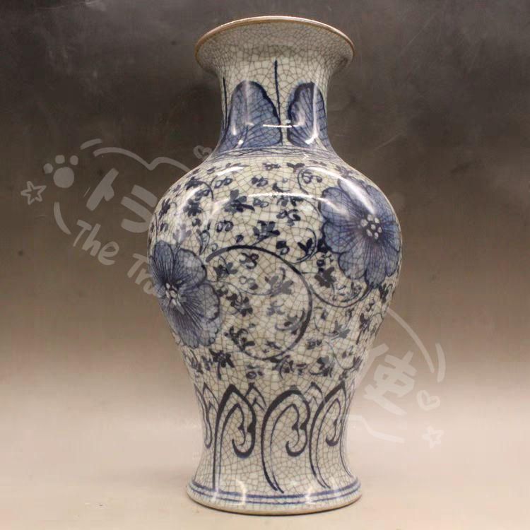 新年ギフト宋哥窯開片青花玉壺 花瓶 景徳鎮 陶磁器 装飾品 現代工芸品