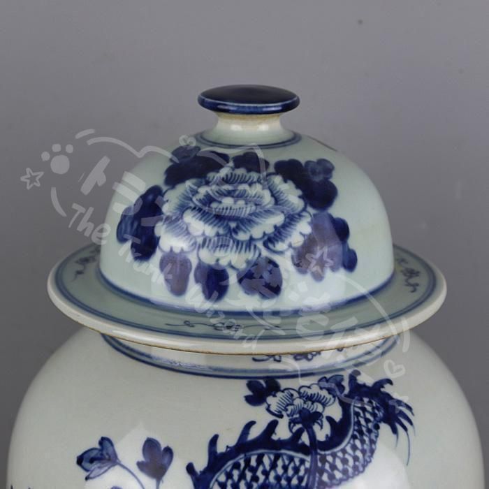 新年ギフト清康煕青花竜着牡丹紋将軍缶 景徳鎮 陶磁器 装飾品 現代工芸