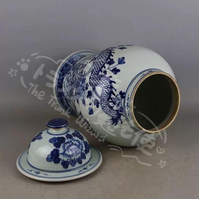 新年ギフト清康煕青花竜着牡丹紋将軍缶 景徳鎮 陶磁器 装飾品 現代工芸