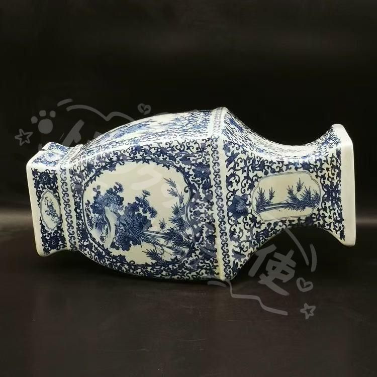 新年ギフト景徳鎮 乾隆青花四方花鳥瓶 陶磁器 装飾品 現代工芸品 最も