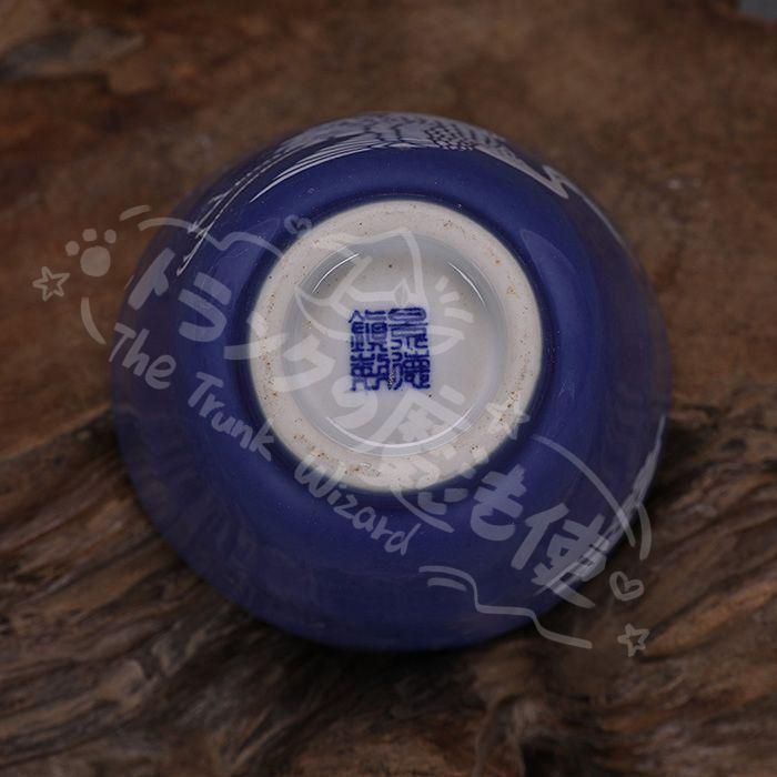 新年ギフト藍釉堆白鶴紋二壺杯 中国美術2つ 湯呑 茶器 工芸品 美術品